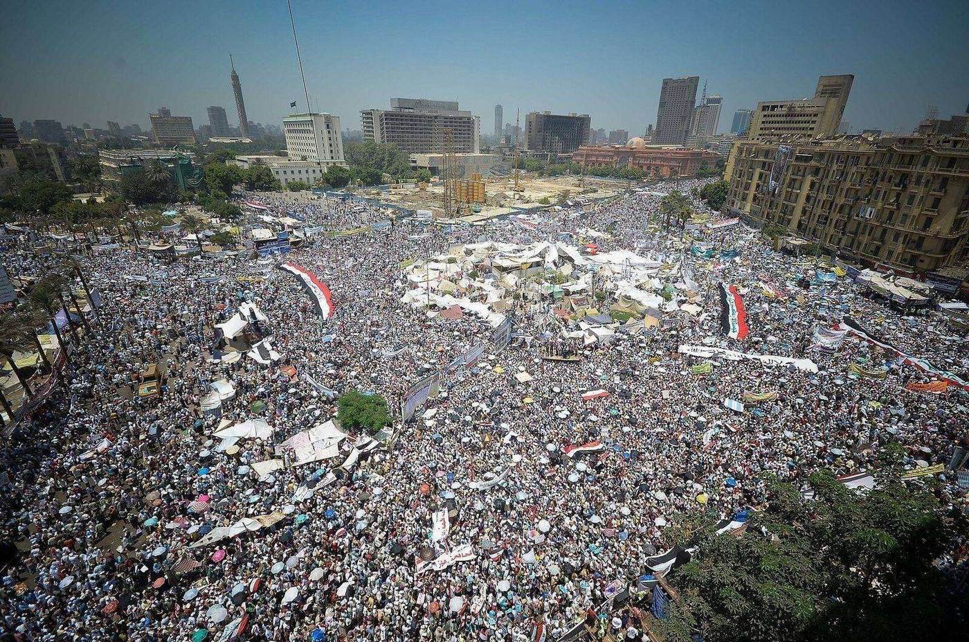Crowds filling Tahrir Square in Cairo during the Egyptian revolution, July 2011