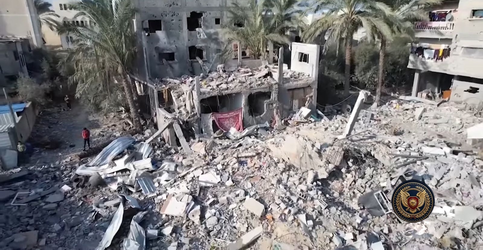 Drone view of destruction after an airstrike in Deir al-Balah, Gaza