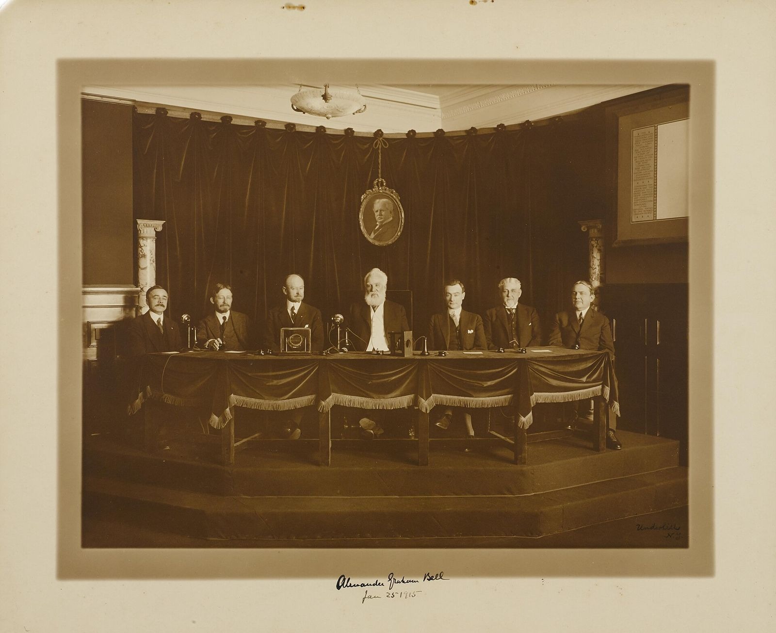 Alexander Graham Bell making the first transcontinental telephone call, January 25, 1915