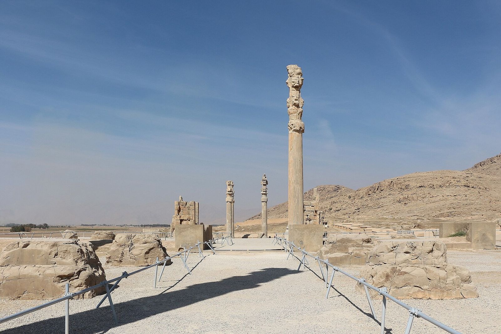 Les colonnes de pierre de l'Apadana à Persépolis, capitale de la Perse achéménide
