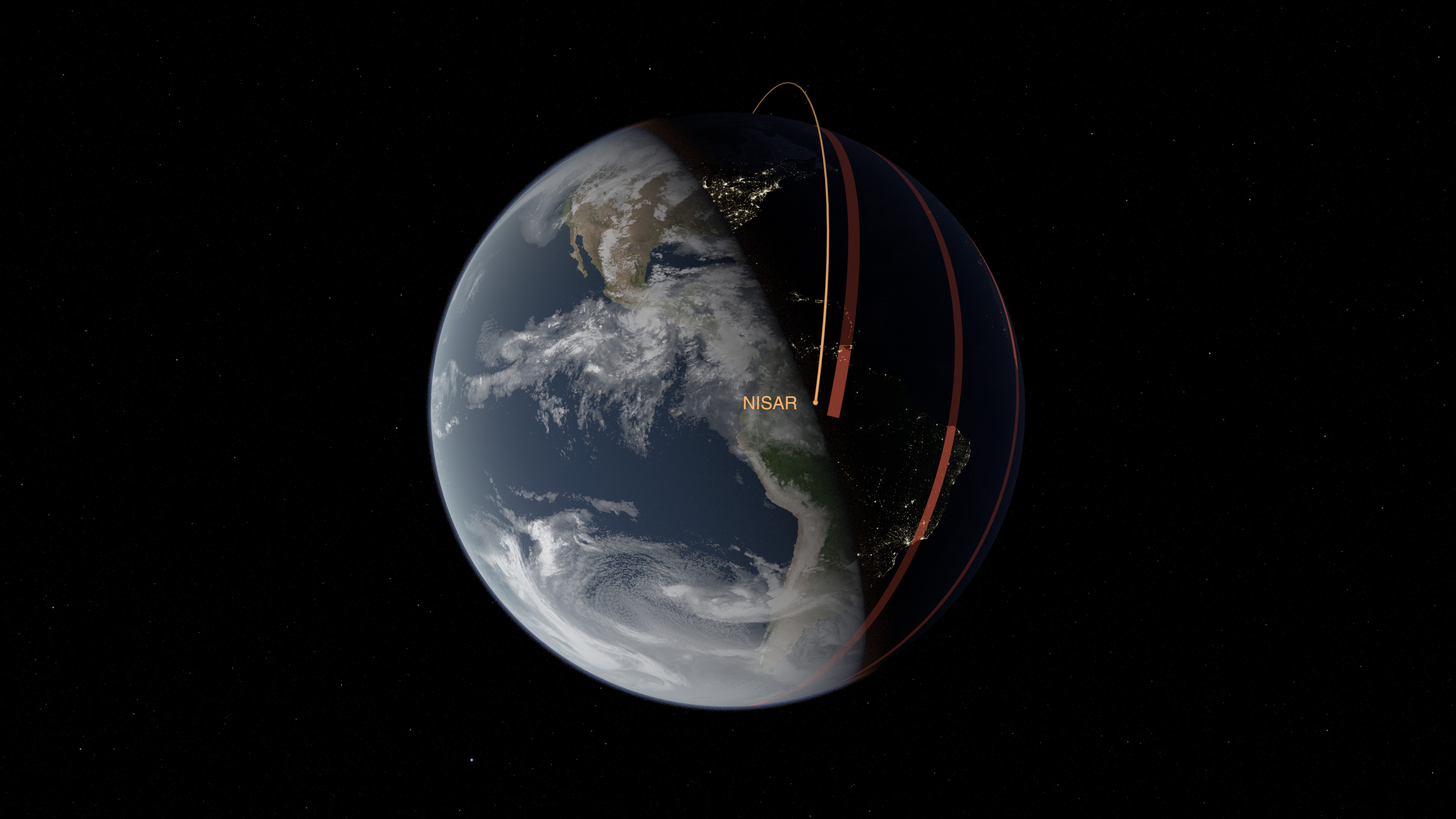Un satellite radar à synthèse d'ouverture en orbite autour de la Terre, cartographiant la surface grâce à ses instruments radar